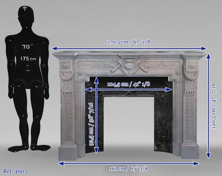 Napoleon III style mantel with a rich sculpted decor in Carrara marble-13