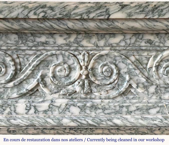 Louis XVI style mantel in Vert d'Estours marble with Vitruvian scrolls-1