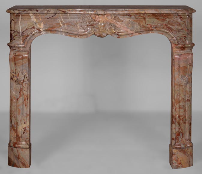 Beautiful Louis XV style mantel in Sarrancolin marble with a Rococo shell-0