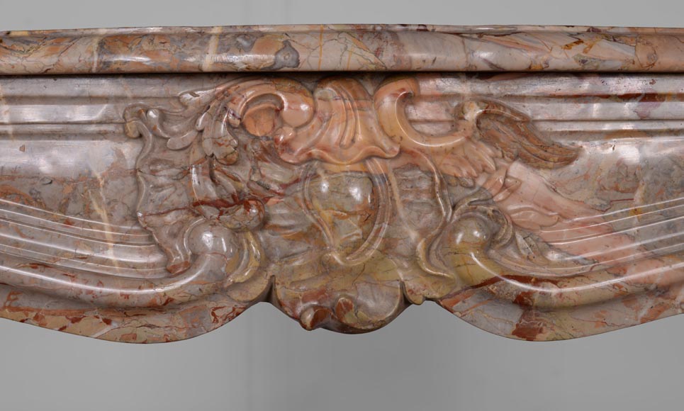 Beautiful Louis XV style mantel in Sarrancolin marble with a Rococo shell-1
