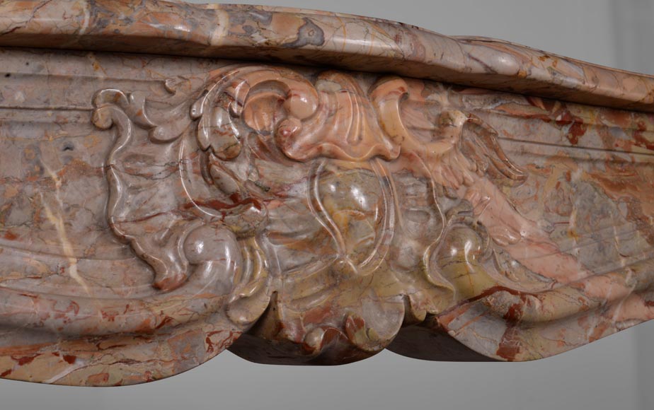 Beautiful Louis XV style mantel in Sarrancolin marble with a Rococo shell-2