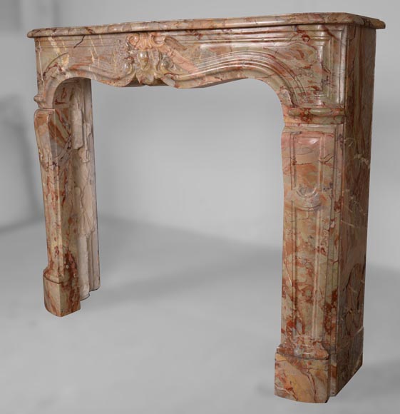 Beautiful Louis XV style mantel in Sarrancolin marble with a Rococo shell-7