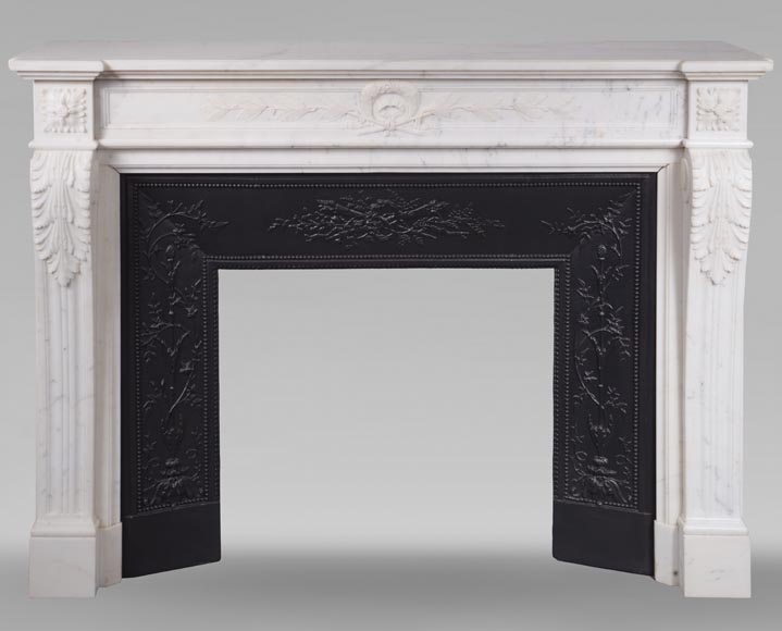 Louis XVI style mantel adorned with carved acanthus leaves, in statuary marble-0