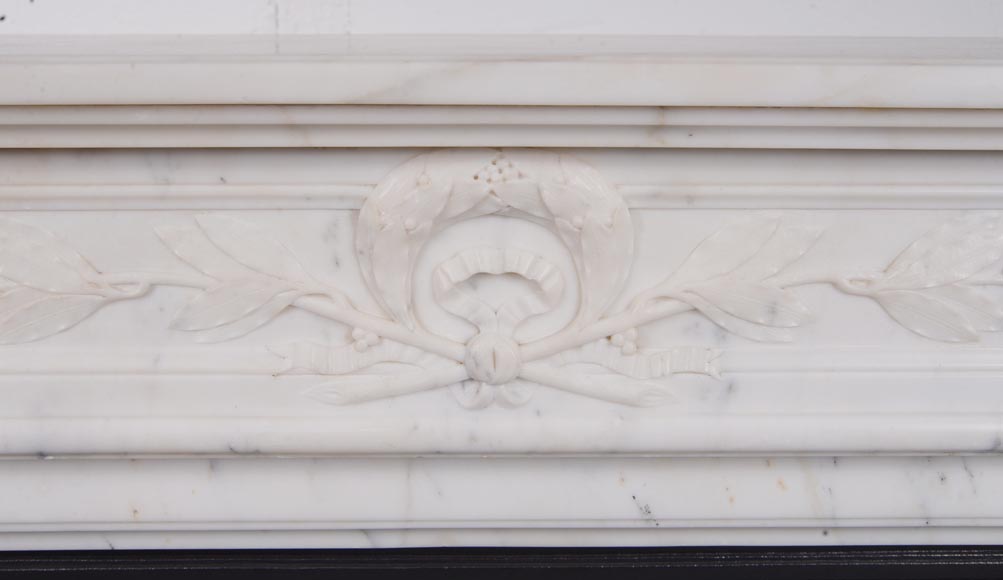 Louis XVI style mantel adorned with carved acanthus leaves, in statuary marble-1