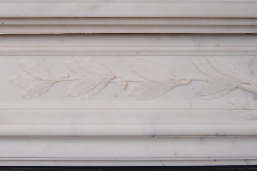 Louis XVI style mantel adorned with carved acanthus leaves, in statuary marble-2