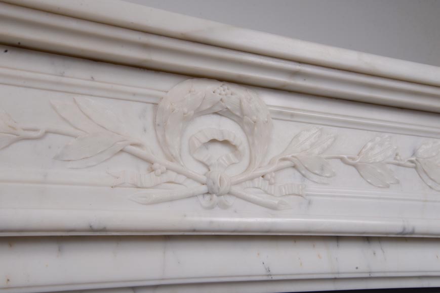 Louis XVI style mantel adorned with carved acanthus leaves, in statuary marble-4