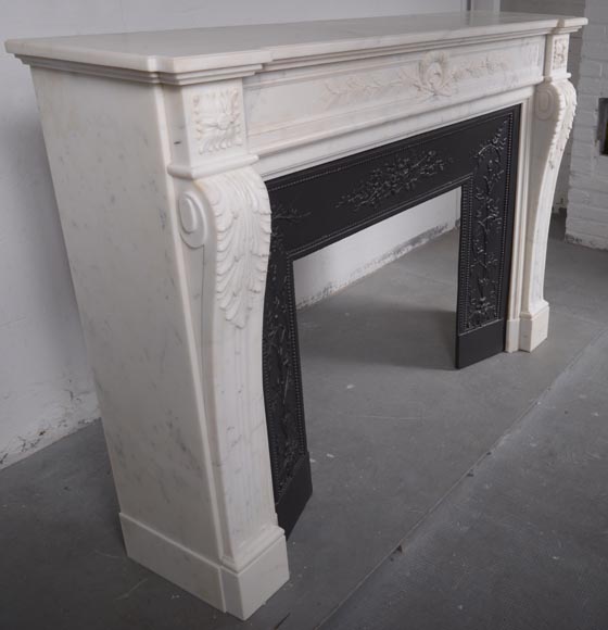 Louis XVI style mantel adorned with carved acanthus leaves, in statuary marble-5