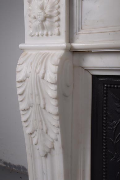 Louis XVI style mantel adorned with carved acanthus leaves, in statuary marble-7