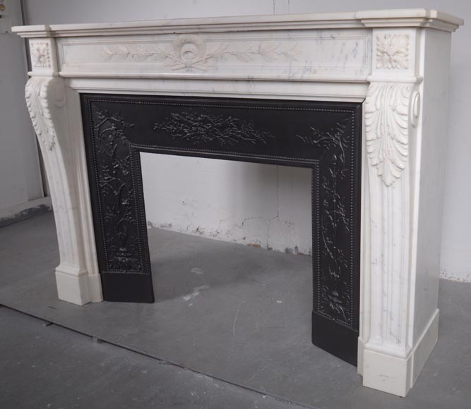 Louis XVI style mantel adorned with carved acanthus leaves, in statuary marble-9