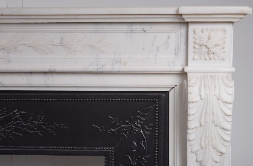 Louis XVI style mantel adorned with carved acanthus leaves, in statuary marble-10