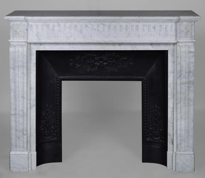 Louis XVI style mantel in Carrara marble with flutes-0