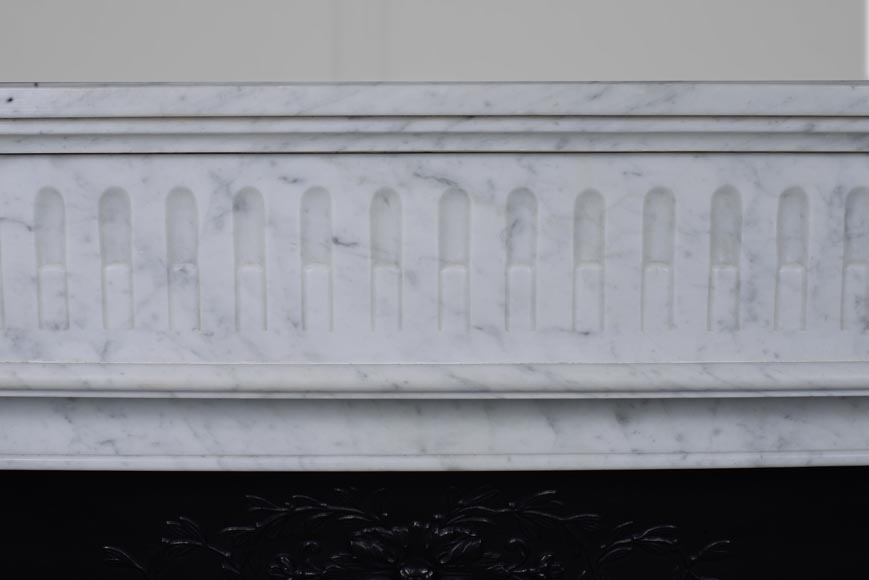 Louis XVI style mantel in Carrara marble with flutes-1