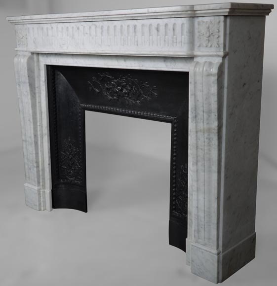 Louis XVI style mantel in Carrara marble with flutes-5