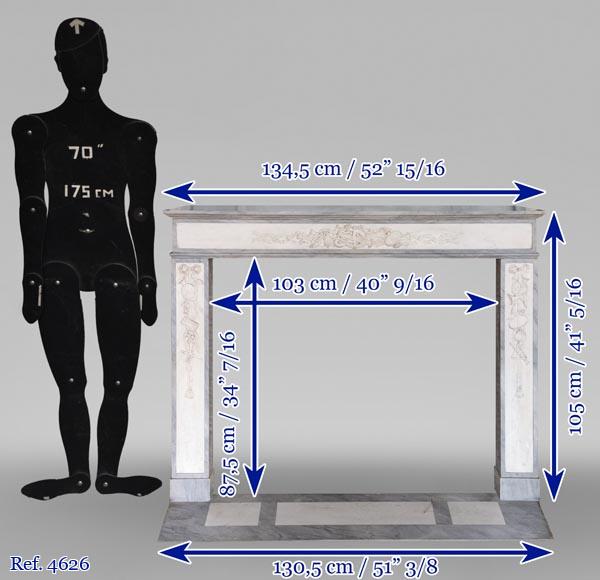 Louis XVI style mantel in statuary and Blue Turquin marbles with music instruments-15