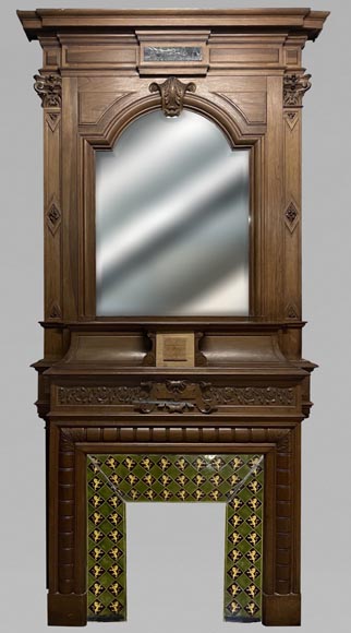 Napoleon III fireplace in walnut with a trumeau-0