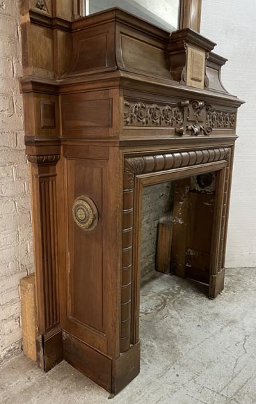 Napoleon III fireplace in walnut with a trumeau-6