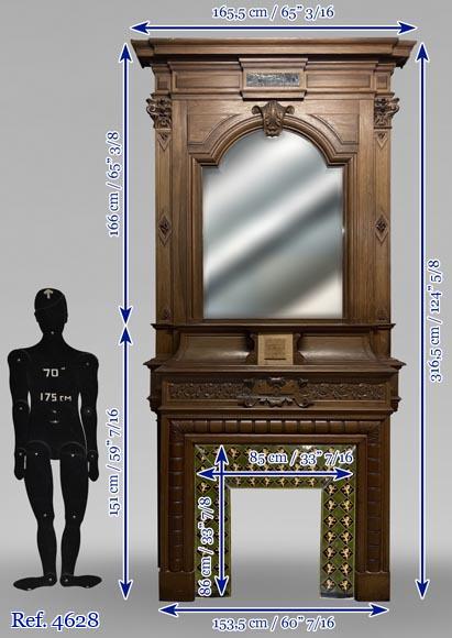 Napoleon III fireplace in walnut with a trumeau-13