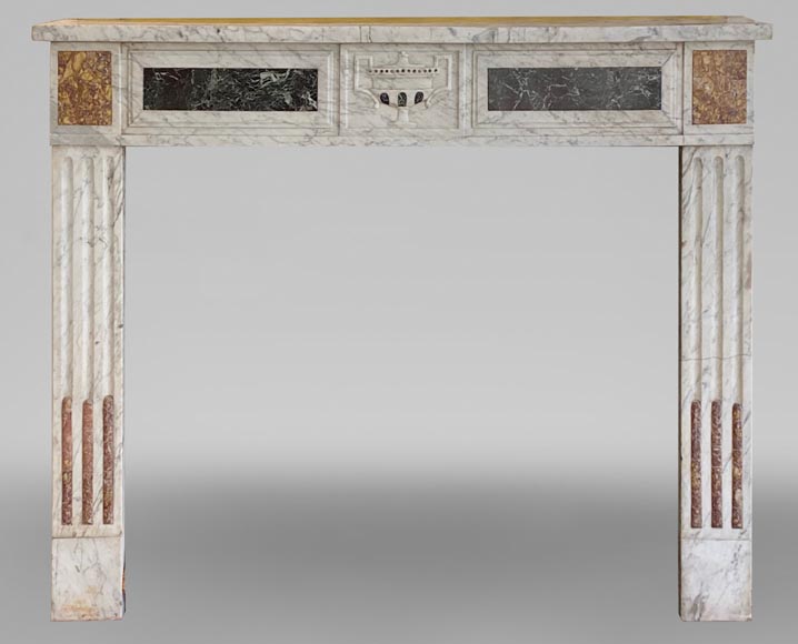 Louis XVI period mantel in Arabescato marble with marbles inlay-0