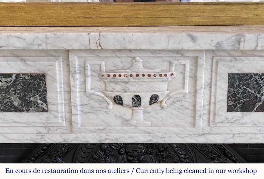 Louis XVI period mantel in Arabescato marble with marbles inlay-1