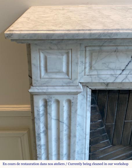 Small Louis XVI style fireplace in a very veined Carrara marble-3