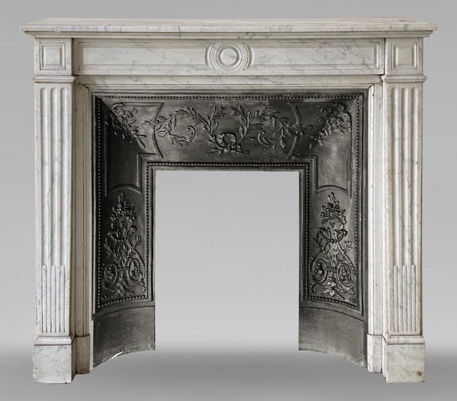 Small Louis XVI fireplace in Carrara marble-0