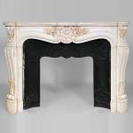 Riche Louis XV style fireplace in Carrara marble half statuary with shells and flowers
