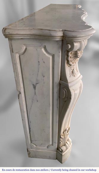 Riche Louis XV style fireplace in Carrara marble half statuary with shells and flowers-4