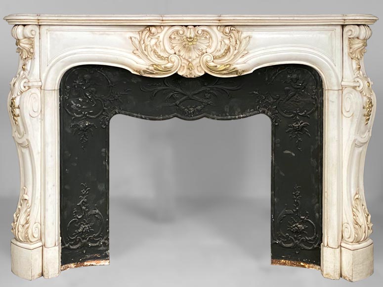 Surperb Louis XV style fireplace with a rich sculpted decoration risen by gold painting in half statuary marble-0