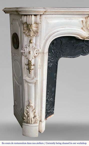 Surperb Louis XV style fireplace with a rich sculpted decoration risen by gold painting in half statuary marble-3