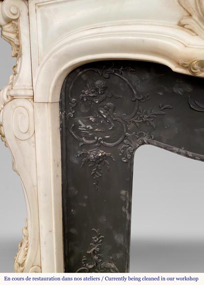 Surperb Louis XV style fireplace with a rich sculpted decoration risen by gold painting in half statuary marble-10