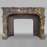 Large Regence style fireplace in Breccia Nouvelle marble, late 19th century