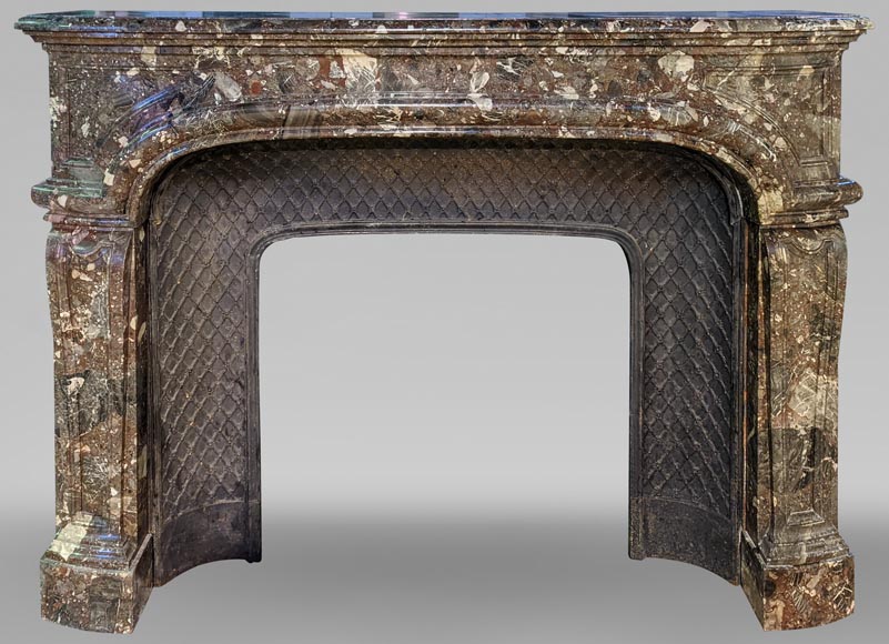 Large Regence style fireplace in Breccia Nouvelle marble, late 19th century-0