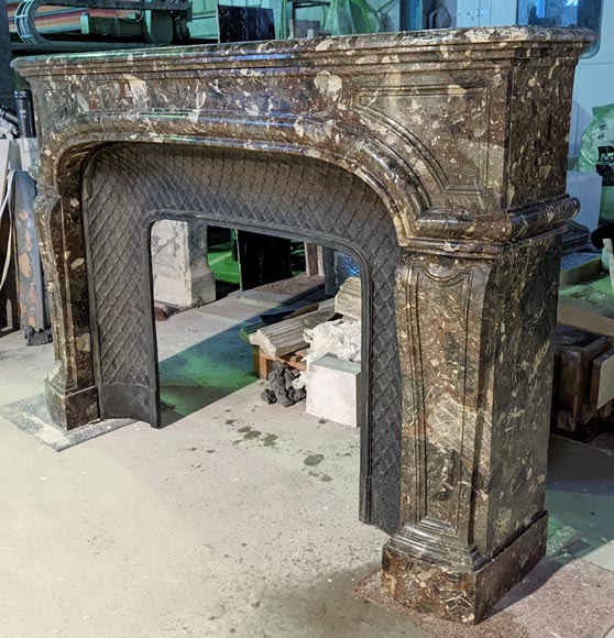 Large Regence style fireplace in Breccia Nouvelle marble, late 19th century-5