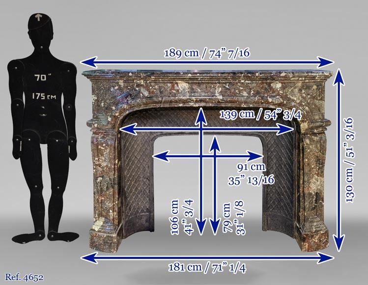 Large Regence style fireplace in Breccia Nouvelle marble, late 19th century-10