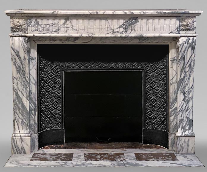 Louis XVI style mantel with flutes in Arabescato marble-0