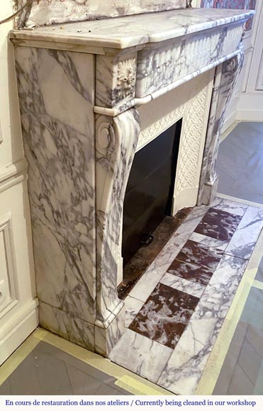 Louis XVI style mantel with flutes in Arabescato marble-2