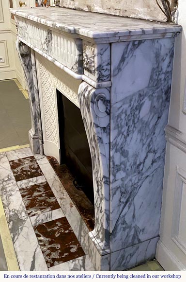 Louis XVI style mantel with flutes in Arabescato marble-3