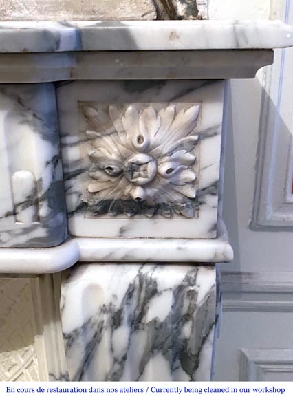Louis XVI style mantel with flutes in Arabescato marble-4