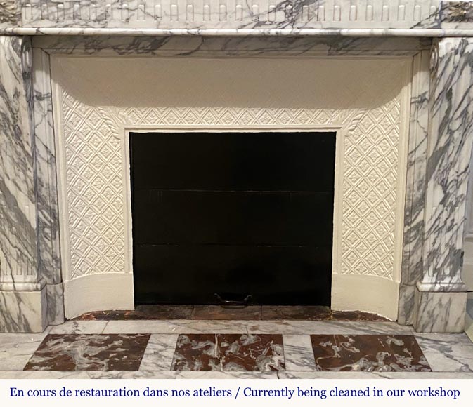 Louis XVI style mantel with flutes in Arabescato marble-6