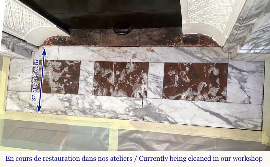 Louis XVI style mantel with flutes in Arabescato marble-7