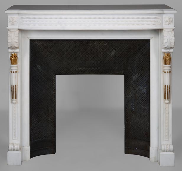 Splendid Louis XVI style mantel in statuary marble with quivers inspired by the model in the Fontainebleau castel drawn by Pierre-Marie Rousseau-0