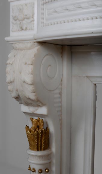 Splendid Louis XVI style mantel in statuary marble with quivers inspired by the model in the Fontainebleau castel drawn by Pierre-Marie Rousseau-6