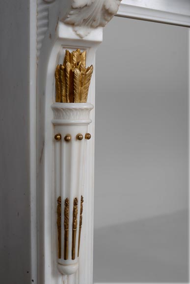Splendid Louis XVI style mantel in statuary marble with quivers inspired by the model in the Fontainebleau castel drawn by Pierre-Marie Rousseau-7