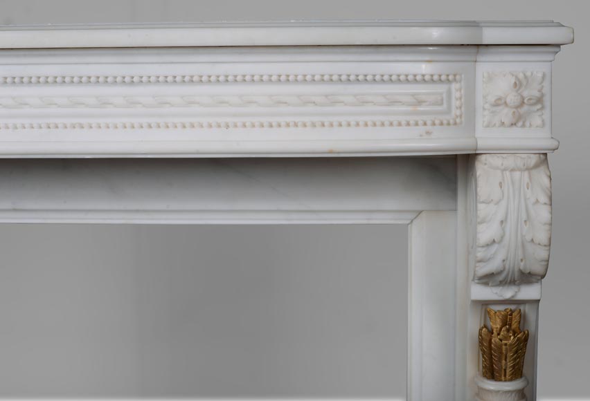 Splendid Louis XVI style mantel in statuary marble with quivers inspired by the model in the Fontainebleau castel drawn by Pierre-Marie Rousseau-10