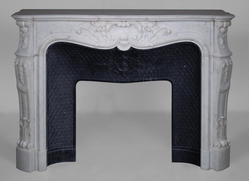 Louis XV style mantel in Carrara marble richly sculpted-0