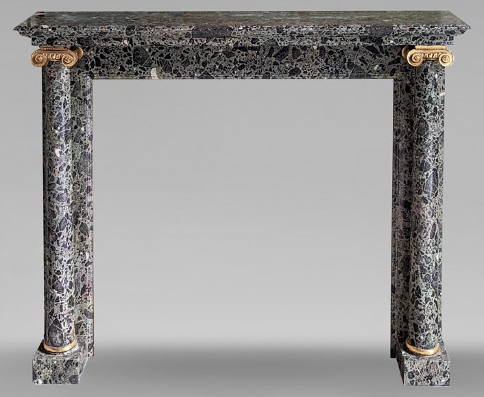 Directoire style mantel with columns in wood painted as a trompe l'oeil  of Antique Green marble-0