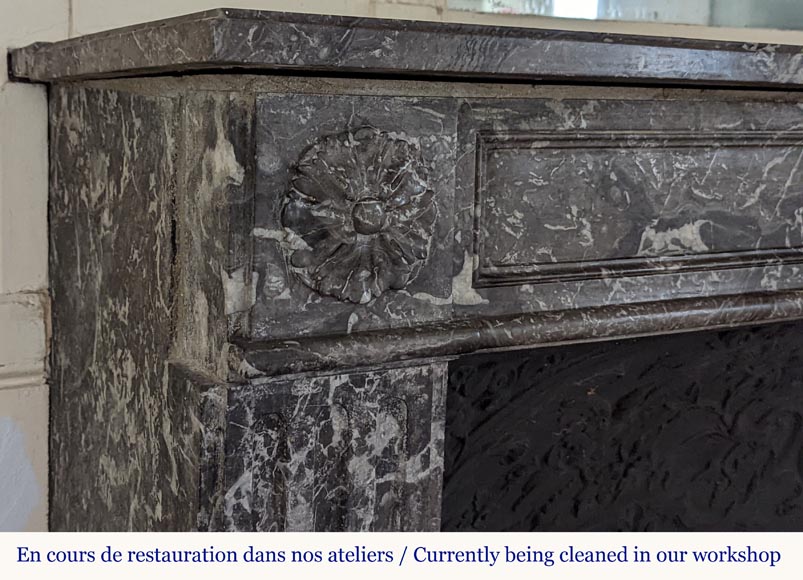 Large Louis XVI period mantel in Saint-Anne Grey marble-3