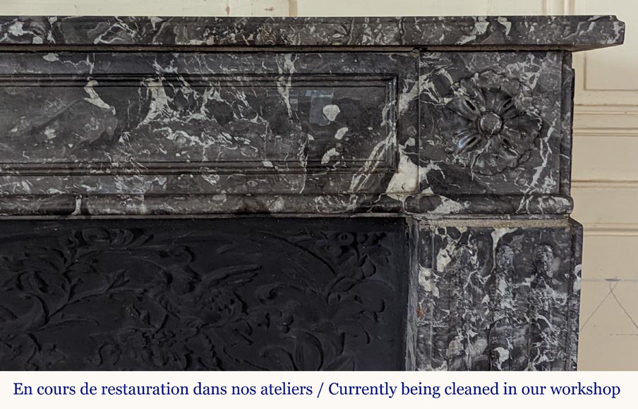 Large Louis XVI period mantel in Saint-Anne Grey marble-6