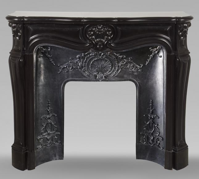 Louis XV style three shell mantel in fine black marble-0