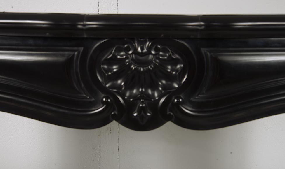 Louis XV style three shell mantel in fine black marble-1